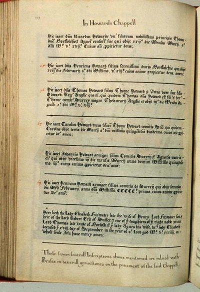 Inscripciones de la Capilla de los Howard, Iglesia Parroquial de Lambeth de Henry Lilly