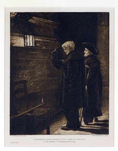 Dos residentes del Hospital de Greenwich, recogidos de la tumba de Horatio Nelson (1758-1805) en la cripta de la Iglesia de San Pablo (Londres, Inglaterra). de Henry Macbeth Raeburn