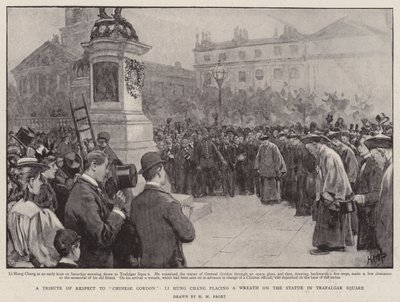 Un Tributo de Respeto a Gordon Chino, Li Hung Chang colocando una Corona en la Estatua en Trafalgar Square de Henry Marriott Paget
