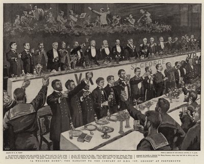 Una bienvenida en casa, el banquete a la compañía de H M S St George en Portsmouth de Henry Marriott Paget