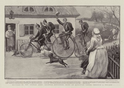 Bicicletas en el Ejército Alemán, Soldados regresando a casa de permiso pasando por un pueblo de Henry Marriott Paget