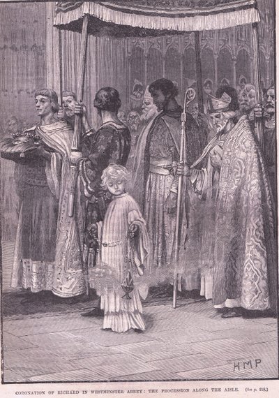 Coronación de Ricardo I en la Abadía de Westminster: la procesión por el pasillo AD 1189 de Henry Marriott Paget