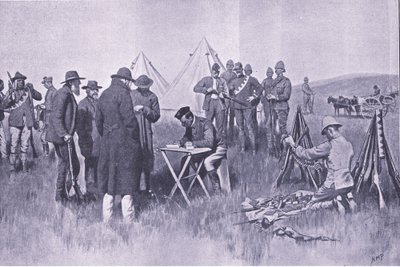 Jurando el juramento de neutralidad (ilustración de After Pretoria: The Guerilla War, 1902) de Henry Marriott Paget
