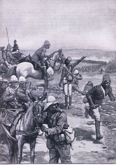 La batalla de Omdurman: La brigada de MacDonald repeliendo el ataque de los derviches, ilustración de la Historia de Inglaterra de Cassell, 1900s de Henry Marriott Paget