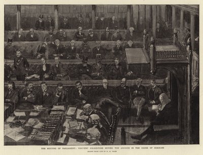 La Reunión del Parlamento, el Vizconde Folkestone moviendo la Dirección en la Cámara de los Comunes de Henry Marriott Paget