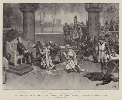 El nuevo Hamlet en el Teatro Lyceum, la entrada de Fortinbras en la escena final de Henry Marriott Paget