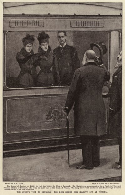 La visita de la reina a Dinamarca, el rey despidiendo a Su Majestad en Victoria de Henry Marriott Paget