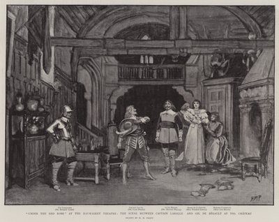 Bajo la Toga Roja en el Teatro Haymarket, la Escena entre el Capitán Larolle y Gil de Berault en el Castillo de Henry Marriott Paget