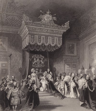 La reina Victoria en el trono, Palacio de St James, Londres de Henry Melville