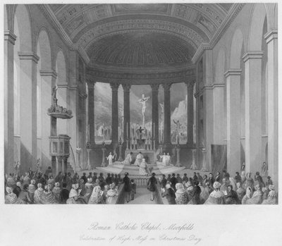 Capilla católica romana, Moorfields. Celebración de la Misa Mayor en Navidad, c. 1841 de Henry Melville