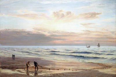 Pescadores tirando de sus redes a orillas de la costa norte de Gales. Óleo sobre lienzo de Henry Moore