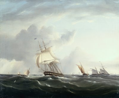 Una fragata, un vapor de ruedas y pequeñas embarcaciones holandesas en los Downs (aceite) de Henry Moses