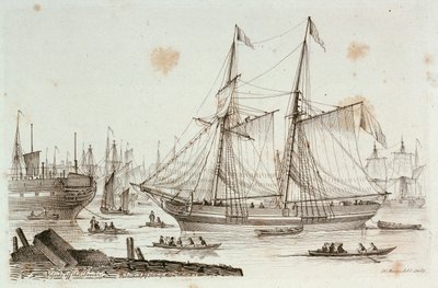 Bocetos de barcos dibujados y grabados por Henry Moses: cascos en Sheerness de Henry Moses