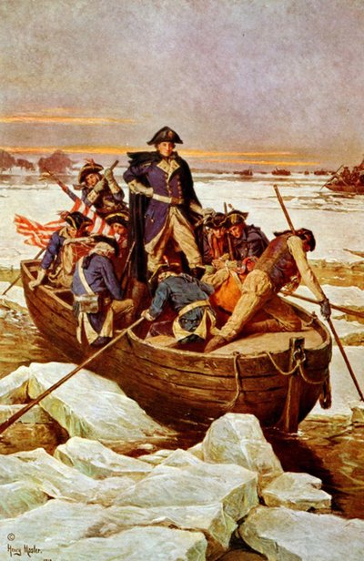 George Washington cruzando el río Delaware", 25 de diciembre de 1776. Un incidente de la Guerra Revolucionaria 1775-1783 (Guerra de Independencia de Estados Unidos) cuando George Washington (1732-1799) era comandante en jefe del ejército estadounidense. Il de Henry Mosler