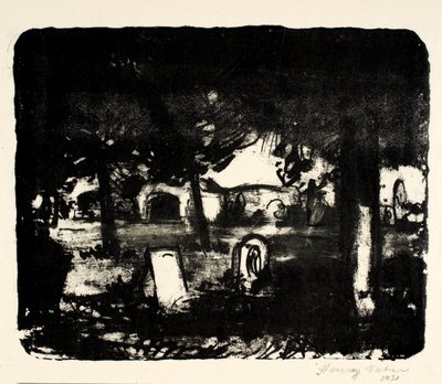 Cementerio, tumbas bajo altos árboles de Henry Nielsen