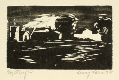 Paisaje oscuro con árboles y casas de Henry Nielsen