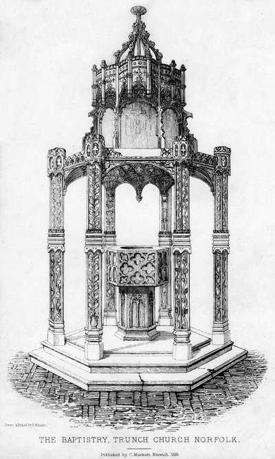 El baptisterio, Iglesia de Trunch, Norfolk, 1855 de Henry Ninham