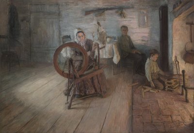 Hilando a la luz del fuego - La infancia de George Washington Gray, 1894 de Henry Ossawa Tanner