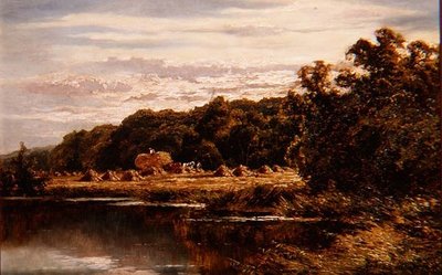 Cosechadores en un campo junto a un río de Henry Parker