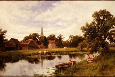 Paisaje con granja y ganado de Henry Parker