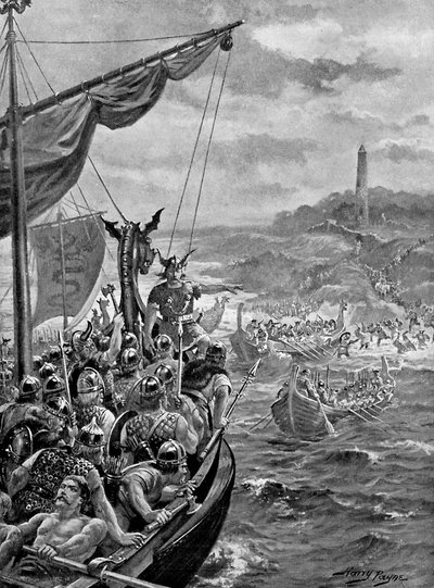 Un ataque de los daneses en Irlanda, siglo IX d.C., c1920 de Henry Payne