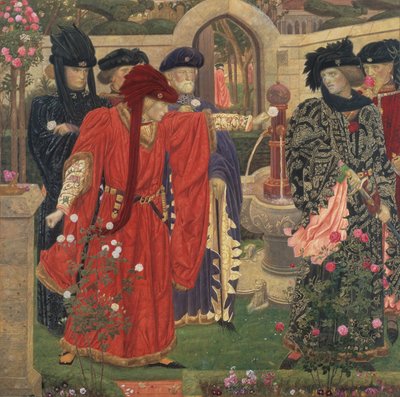 Eligiendo las rosas rojas y blancas en el jardín del templo, 1910 de Henry Payne