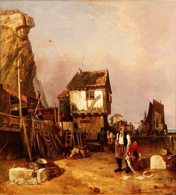 Pescadores con su captura en un muelle de Henry Perlee Parker