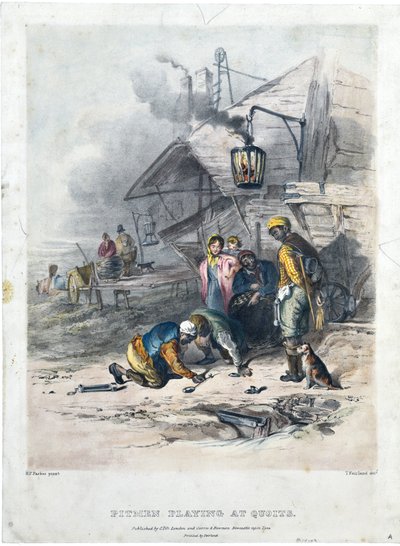 Pitmen playing at quoits, c.1837 (litografía coloreada a mano sobre papel) de Henry Perlee Parker