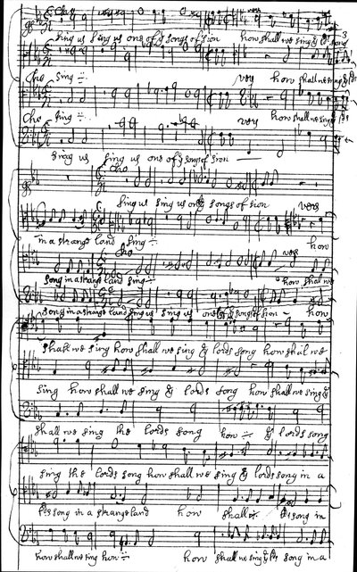 Manuscrito autógrafo de la partitura del Salmo 137 ¿Cómo cantaremos la canción del Señor en tierra extraña, antes de 1683 de Henry Purcell