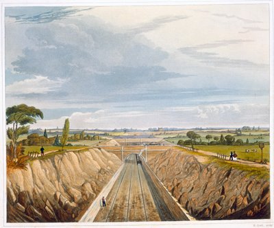 Cerca de Liverpool, mirando hacia Manchester, Ferrocarril de Liverpool y Manchester, 1833 de Henry Pyall