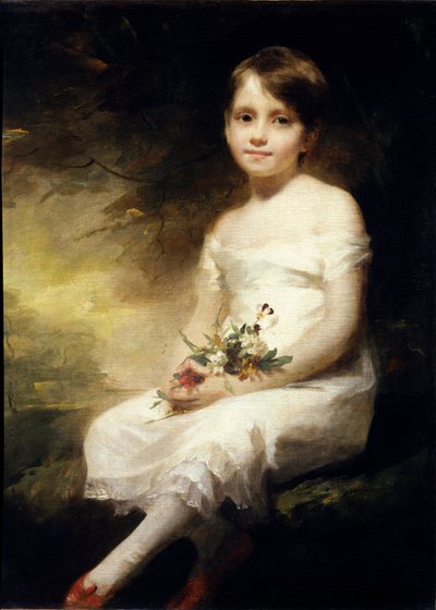 Retrato de Nancy Graham o niña pequeña sosteniendo flores de Henry Raeburn