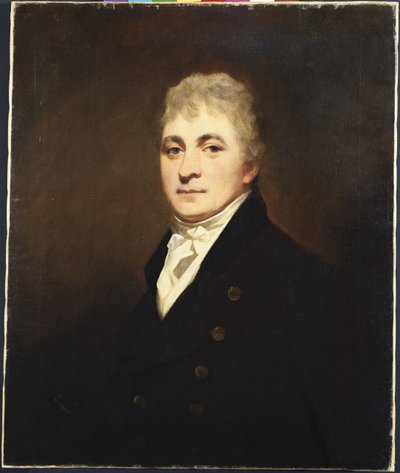 Retrato de Thomas Bissland, medio cuerpo, con abrigo negro y corbata blanca de Henry Raeburn