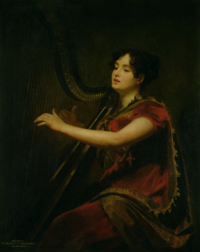 La Marquesa de Northampton, Tocando un Arpa, c.1820 de Henry Raeburn