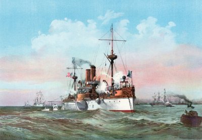 El Maine saludando al buque insignia español al llegar al puerto de La Habana de Henry Reuterdahl