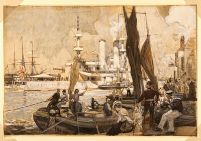 El acorazado estadounidense "Kearsearge" en el puerto de Portsmouth de Henry Reuterdahl