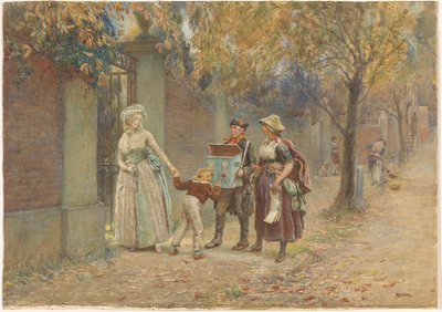 Un hombre con una caja de visionado y un vendedor de canciones de Henry Reynolds Steer (signed by artist)