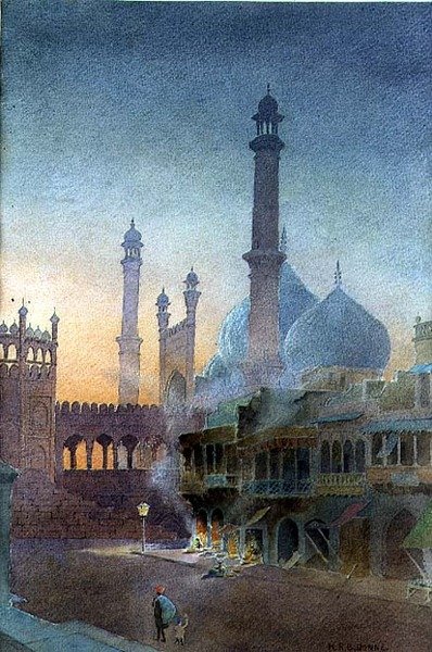 Vista de la Jumma Masjed, Vieja Delhi (acuarela sobre papel) de Henry Richard Beadon Donne
