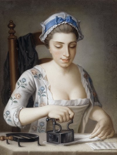 Una criada planchando de Henry Robert Morland