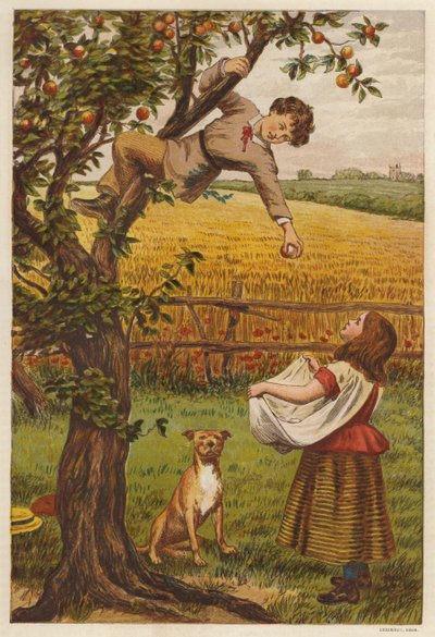 Recogiendo manzanas (litografia de color) de Henry Robert Robertson