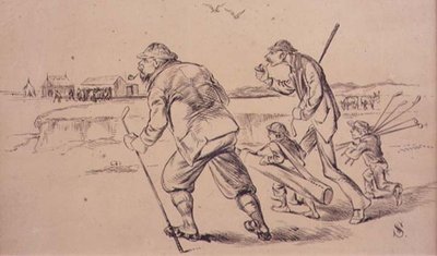 Golfistas practicando en la playa, ilustración de la revista 