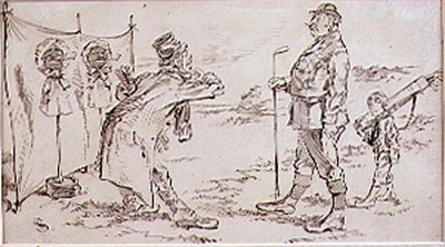 El golfista siendo molestado por el vendedor, ilustración para la revista Graphic, pub. c.1870 de Henry Sandercock