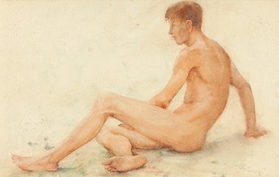 Estudio de un desnudo masculino, sentado, girando hacia la derecha de Henry Scott Tuke