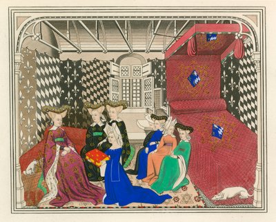 Christine de Pisan presentando su libro a la Reina de Francia, principios del siglo XV de Henry Shaw