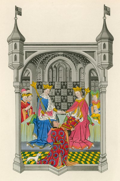 John Talbot, Conde de Shrewsbury, presentando su libro a la Reina Margarita, ilustración de 