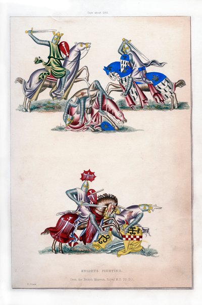 Caballeros luchando, c. 1260, 1843 de Henry Shaw