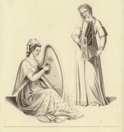 Damas tocando el arpa y el órgano, principios del siglo XIV de Henry Shaw
