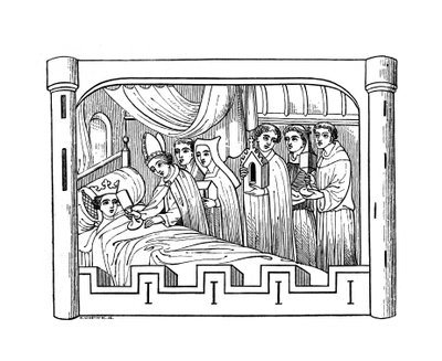 Luis, el hijo mayor de Felipe Augusto, rey de Francia, yace enfermo en la cama, 1191, 1843 de Henry Shaw