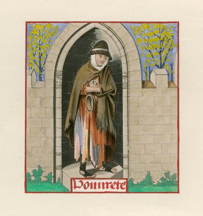 Pobreza, del Romance de la Rosa, c. 1480, en el Museo Británico, Harl M S 4425 de Henry Shaw