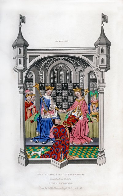 El Conde de Shrewsbury presentando su libro a la Reina Margarita, c1445, 1843 de Henry Shaw