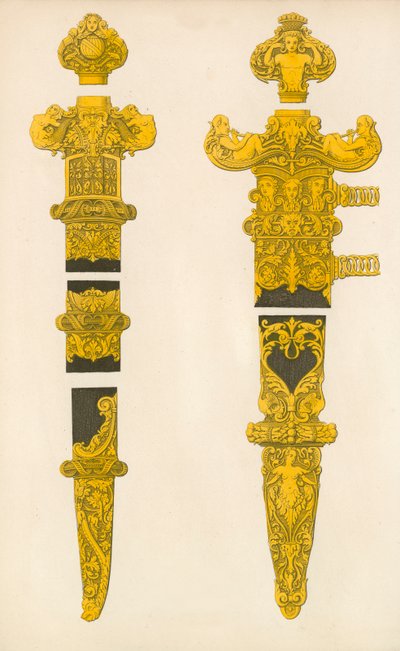 Las partes ornamentales de una daga y una espada, diseñadas por Holbein, principios del siglo XVI de Henry Shaw